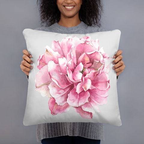 Rose Peony Watercolor Basic Pillow